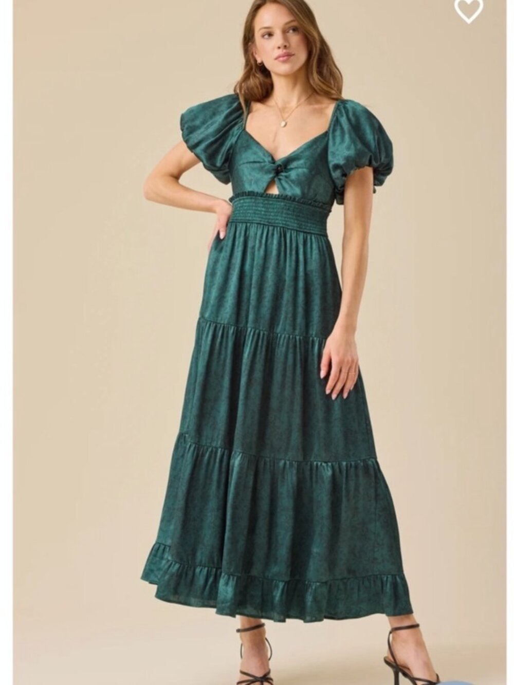 Teal Puff Sleeve Tie-Front Maxi Dress